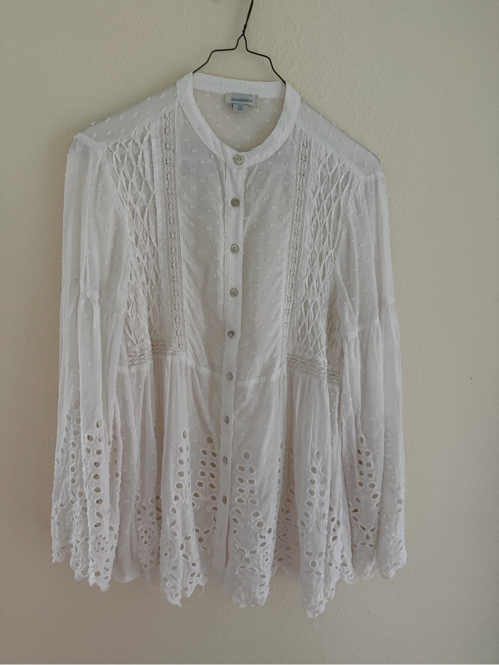 Sundance Cottage Core  White Eyelet Blouse Size PS